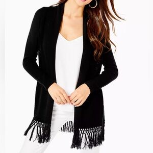Lilly Pulitzer Tatum Long Fringe Hem Open Front Cardigan Black Size Large